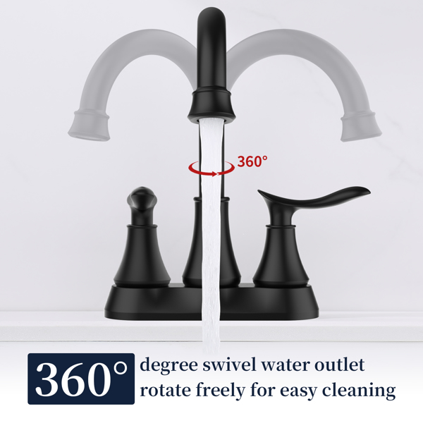 2-Handle 4-Inch Matte Black Bathroom Faucet, Bathroom Vanity Sink Faucets with Pop-up Drain and Supply Hoses[Unable to ship on weekends, please place orders with caution]