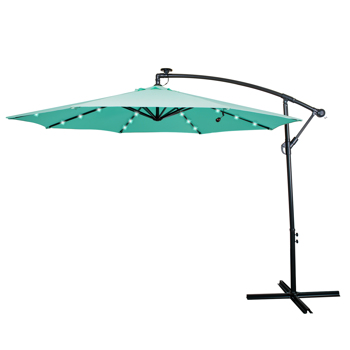 3M Garden Parasol with Solar-Powered LED Lights, Patio Umbrella with 8 Sturdy Ribs, Outdoor Sunshade Canopy with Crank and Tilt Mechanism UV Protection Patio and Balcony Blue