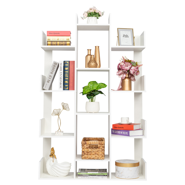  12-Shelf Bookcase, Modern Tree Bookshelf Book Rack Display Shelf Storage Organizer for CDs, Records, Books, Home Office Deco(White)