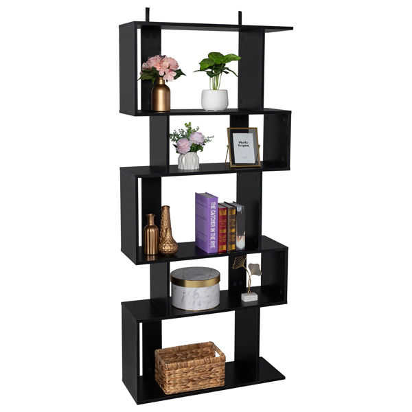 Freestanding Ladder Bookcase, 5 Cubes Corner Storage Bookshelf, 5-Layer Shelves Closet Organizer Rack Display Cabinet (Black)