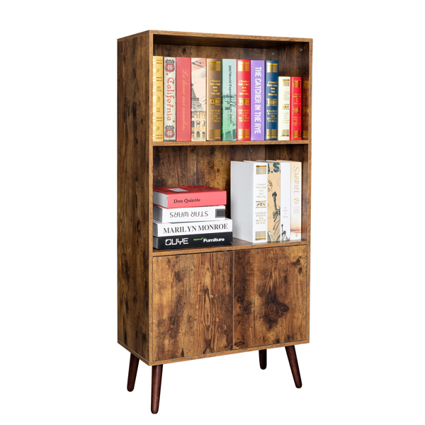 3层高脚带双开门 家用木制层架 刨花板 60*30*120cm 复古棕色 N001-5