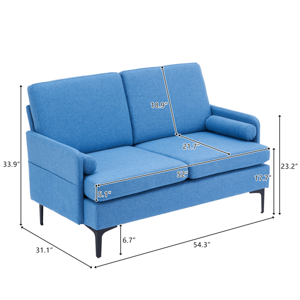 Two-Person Iron Frame Back Wooden Frame Seat Frame Indoor Lounge Chair Blue