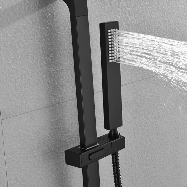  Rainfall Showerhead Thermostatic Shower System Shower Faucets Complete Set (Black)