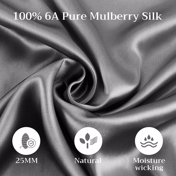 Lacette Silk Pillowcase 2 Pack for Hair and Skin, 100% Mulberry Silk, Double-Sided Silk Pillow Cases with Hidden Zipper (Deep Gray, King Size: 20" x 36") （FBA 发货，周末不处理订单）