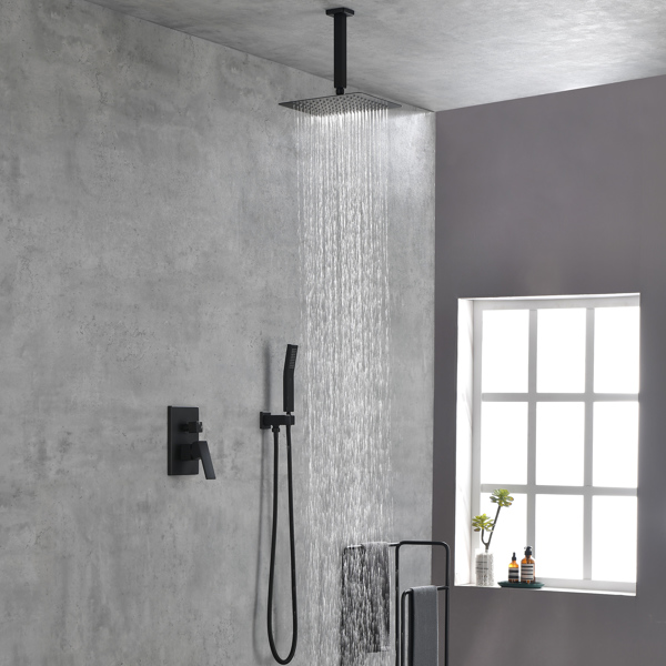  Matte Black Shower Set System Bathroom Luxury Rain Mixer Shower Combo Set Ceiling Mounted Rainfall Shower Head Faucet 