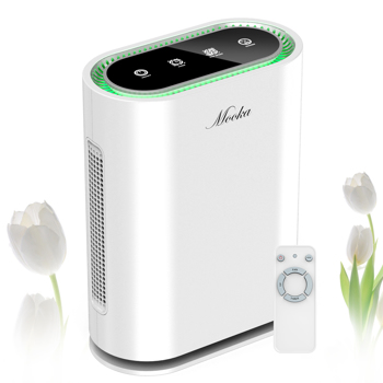 Mooka True HEPA+ Air Purifier, Large Room to 1,350 Sq Ft, Auto Mode, Air Quality Sensor, Enhanced 6-Point Purification, for Allergies and Pets, Rid of Dander, Dust, Smoke, Odor ， GL-FS32 white