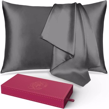 Lacette Silk Pillowcase 2 Pack for Hair and Skin, 100% Mulberry Silk, Double-Sided Silk Pillow Cases with Hidden Zipper (Deep Gray, standard Size: 20\\" x 26\\")