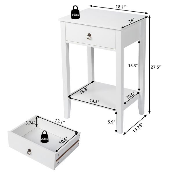 Two-layer Bedside Cabinet Coffee Table with Drawer White