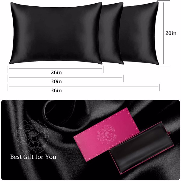 Lacette Silk Pillowcase 2 Pack for Hair and Skin, 100% Mulberry Silk, Double-Sided Silk Pillow Cases with Hidden Zipper (Black, Standard Size: 20" x 26")
