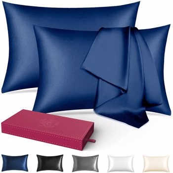 Silk Pillowcase for Hair and Skin 1 Pack, 100% Mulberry Silk & Natural Wood Pulp Fiber Double-Sided Design, Silk Pillow Covers with Hidden Zipper (standard size:20\\" x 30\\", navy blue)