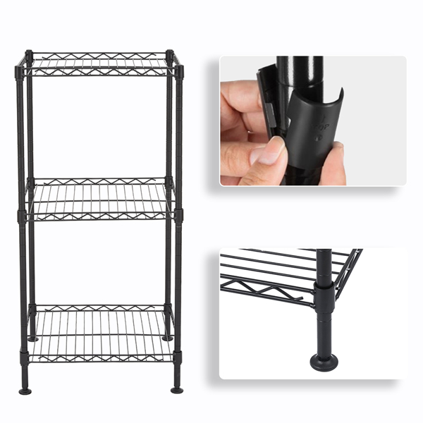 Black 3-Tier Black Wire Shelving Tower