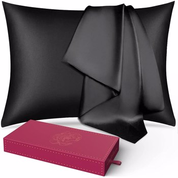 Silk Pillowcase for Hair and Skin 1 Pack, 100% Mulberry Silk & Natural Wood Pulp Fiber Double-Sided Design, Silk Pillow Covers with Hidden Zipper (king size:20\\" x 36\\", black)