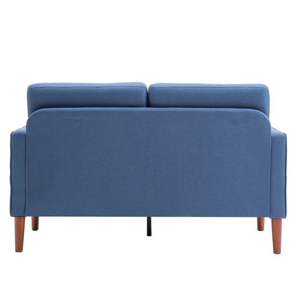 135*76*85cm Linen Solid Wood Legs II Double Seat Without Chaise Concubine Solid Wood Frame Can Be Combined With Single Seat Three Seat Indoor Modular Sofa Navy Blue