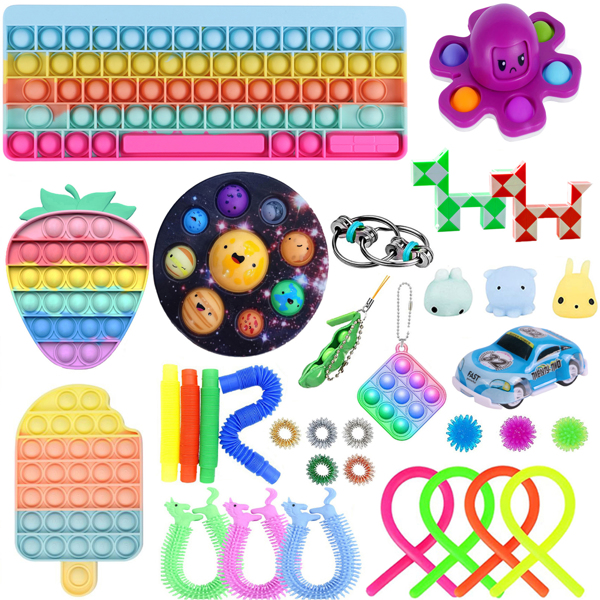 Pop Fidget Toys Multi-Item Fidget Toy Pack Sensory Fidget Pack Anti-Anxiety Stress Relief Fidget Toys Set Party Favors Birthday Gifts for Adults Kids (33Pcs-C)