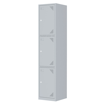 3 Doors Locker Storage Cabinet with Keys, Lockable Locker for Employees, School, Home, Office,Gray