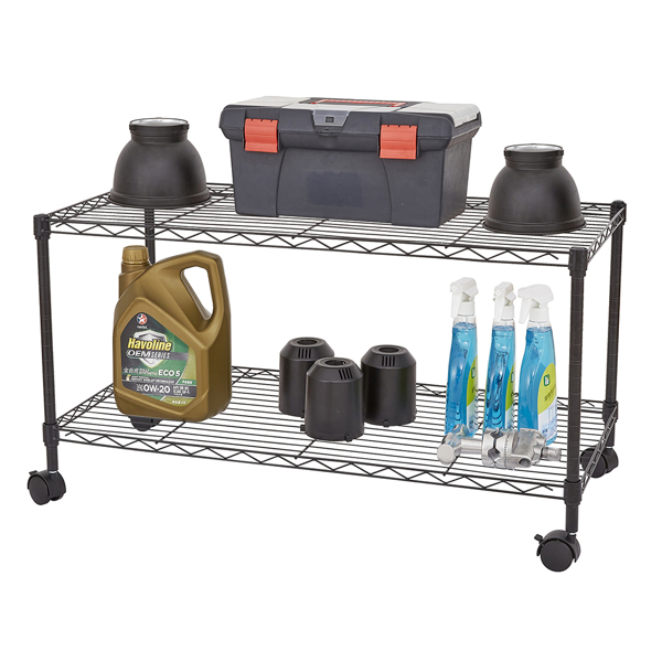 Black 2-Shelf Rolling Media Cart with Locking Wheels