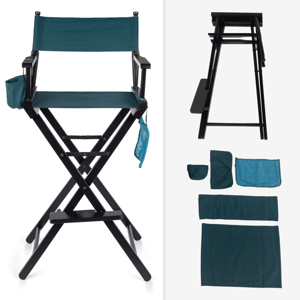High Quality Solid Hardwood & Polyester Folding Makeup Chair Dark Green