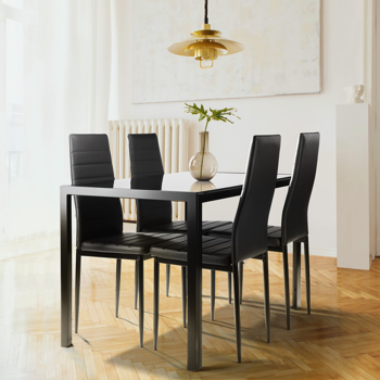 5 Pieces Dining Table Set for 4,Kitchen Room Tempered Glass Dining Table ,4 Faux Leather Chairs ,Black