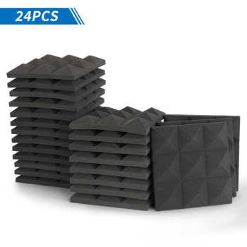 24Pcs 12\\"x12\\"x2\\" Pyramid Acoustic Foam Panel Studio Soundproofing Wall Padding Black