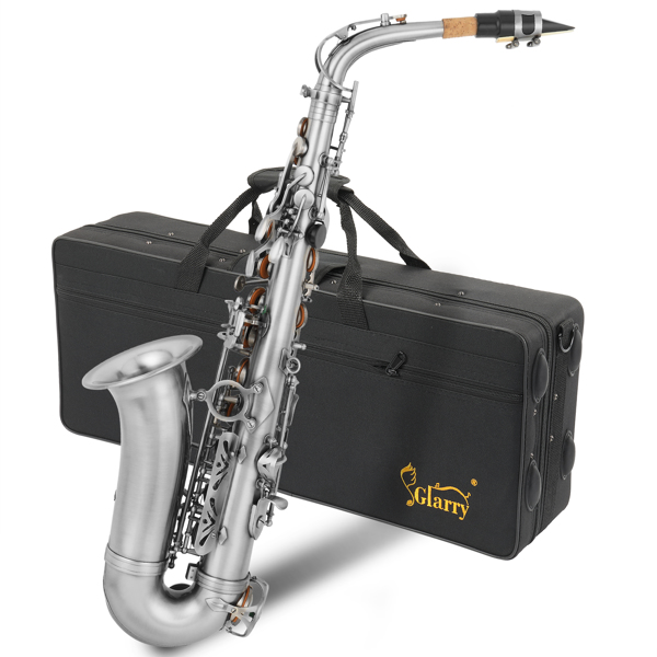 [Do Not Sell on Amazon] Glarry Vintage Sliver Alto Saxophone Eb Flat with Carrying Sax Case Mouthpiece Straps Reeds