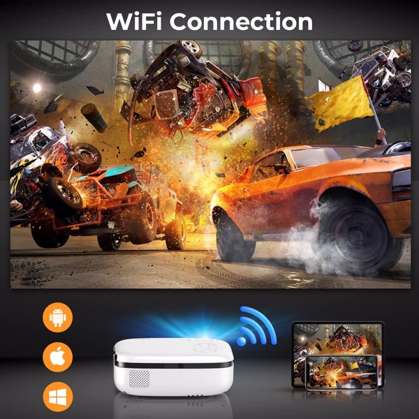 Portable Movie Projector, WiFi Outdoor Projector with Carrying Bag, Support Full HD 1080P Mini Smart Phone Projector for Home Theater Outdoor Movies, RD-823 , white,(FBA 发货，周末不发货)