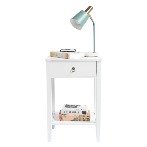 Two-layer Bedside Cabinet Coffee Table with Drawer White