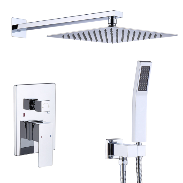 Shower System Shower Faucet Combo Set Wall Mounted with 12" Rainfall Shower Head and handheld shower faucet, Chrome Finish with Brass Valve Rough-In[Unable to ship on weekends, please place orders wit