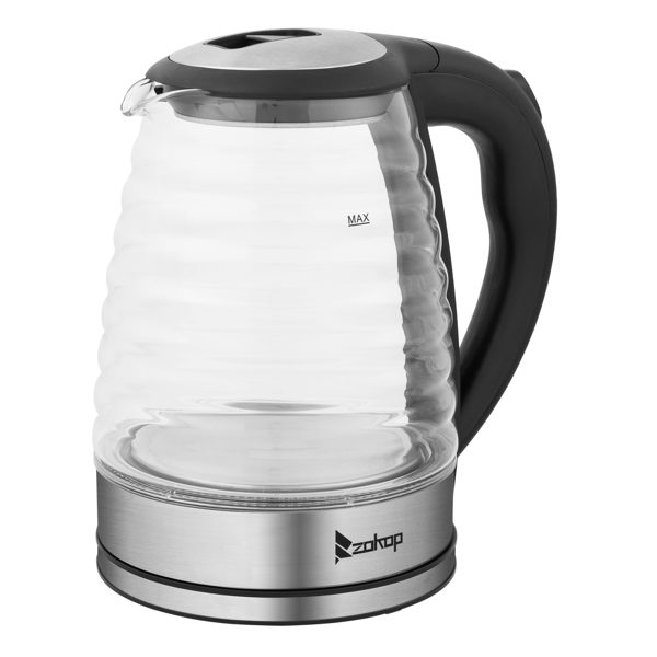 ZOKOP HD-1858L 2.2L  220V 1800W Electric Kettle Stainless Steel High Quality Borosilicate Glass Blue Light