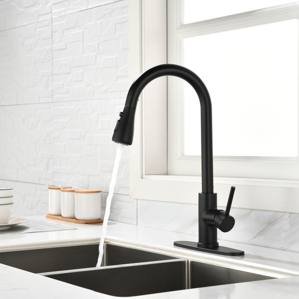 Black Kitchen Faucet, Kitchen Faucets with Pull Down Sprayer Commercial Stainless Steel Single Handle Single Hole Kitchen Sink Faucet