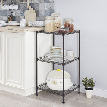Black 3-Tier Black Wire Shelving Tower