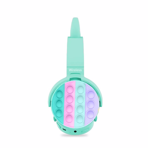 减压耳机儿童玩具耳机，无线蓝牙耳机流行泡泡入耳式耳机减压玩具彩虹色减压耳机适合儿童成人（天青色猫耳款）-5