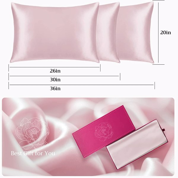 Lacette Silk Pillowcase 2 Pack for Hair and Skin, 100% Mulberry Silk, Double-Sided Silk Pillow Cases with Hidden Zipper (Light Pink, Standard Size: 20" x 26")