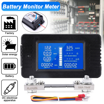 100A LCD Display DC Battery Monitor Meter 200V Amp For Car RV Solar System