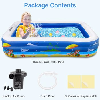 FUNAVO  Inflatable Swimming Pool for Family, 100\\" X 71\\" X 22\\" Full-Sized Inflatable Kiddie Pools, Electric Pump Included, Lounge Pool for Baby Toddlers Kids Adults, Outdoor Backyard
