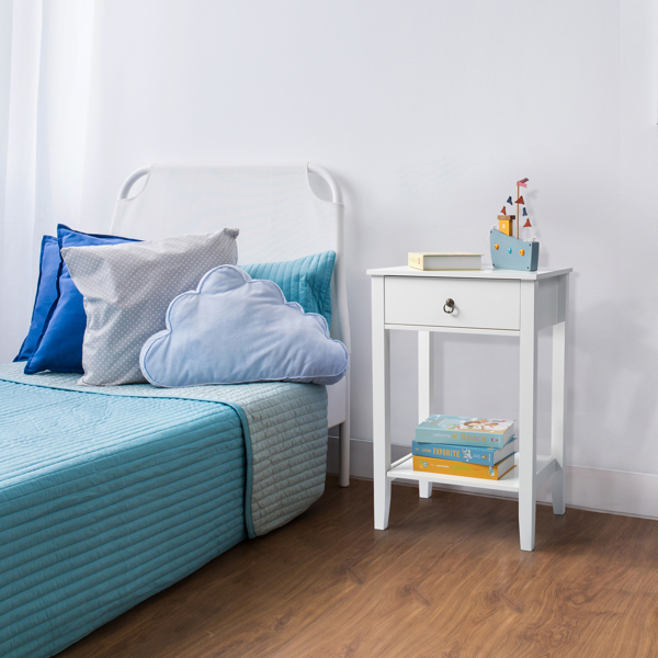 Two-layer Bedside Cabinet Coffee Table with Drawer White