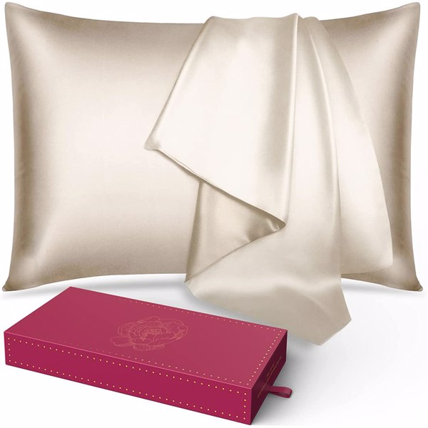 Silk Pillowcase for Hair and Skin 1 Pack, 100% Mulberry Silk & Natural Wood Pulp Fiber Double-Sided Design, Silk Pillow Covers with Hidden Zipper (king size:20" x 36", Champagne Gold）FBA 发货，周末不处理订单