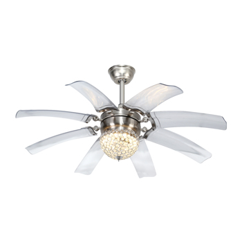 47.2 Inches Clear Crystal Ceiling Lamp Fan Light, LED 3 Color Setting Fan Chandelier Decorative Pendant Light with 8 Retractable Blades and Remote Control