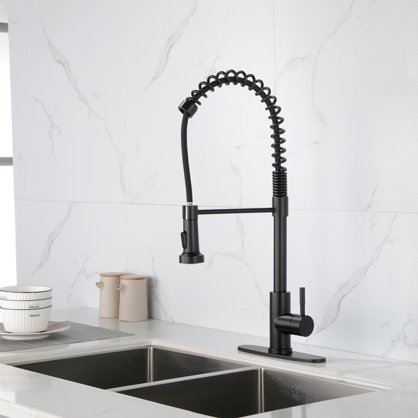 Kitchen Faucets Commercial Solid Brass Single Handle Single Lever Pull Down Sprayer SpringKitchen Sink Faucet Matte Black