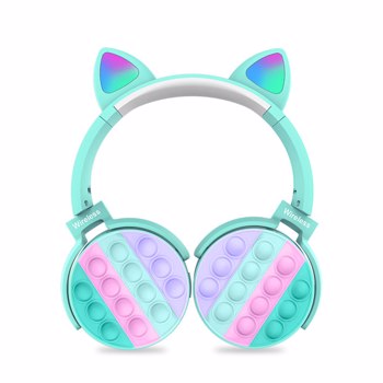 Fidget Headphones Kids Toy Headset, Wireless Bluetooth Headphone Pop Bubble On-Ear Headphone Fidget Toy Rainbow Color Fidget Headset for Children Adults