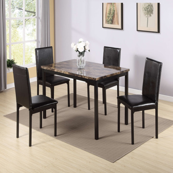 LEAVAN 5 Piece Metal Dinette Set with Faux Marble Top - Black,dinning set,table&4 chairs