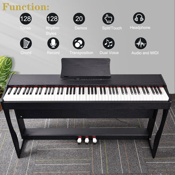 [Do Not Sell on Amazon]Glarry GDP-104 88 Keys Full Weighted Keyboards Digital Piano with Furniture Stand, Power Adapter, Triple Pedals, Headphone, for All Experience Levels Black