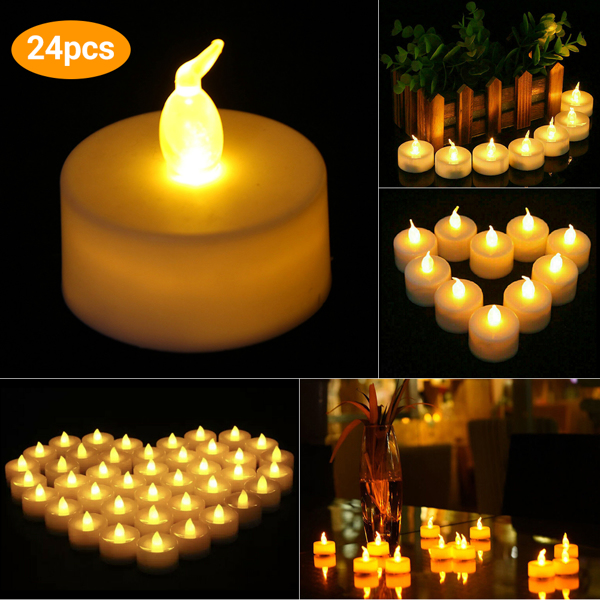 24pcs LED Tea Lights Battery Operated Flickering Flameless Votive Candles Decor