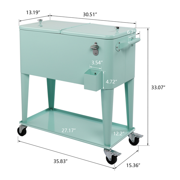 91*84.5*38.5cm Rectangular Plastic Box Frozen Insulation Cart Mint Green