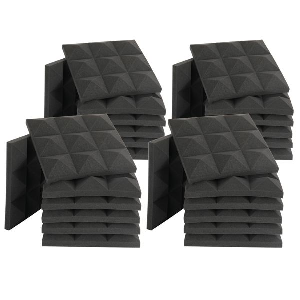 24Pcs 12"x12"x2" Pyramid Acoustic Foam Panel Studio Soundproofing Wall Padding Black
