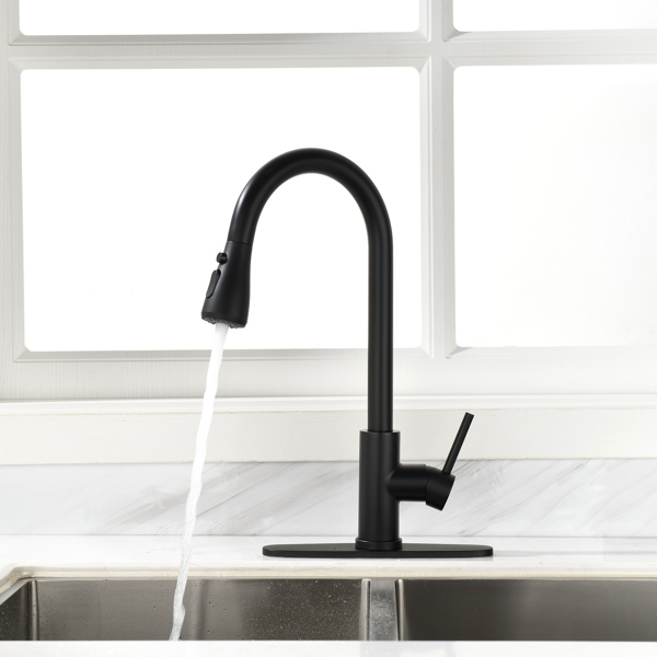 Black Kitchen Faucet, Kitchen Faucets with Pull Down Sprayer Commercial Stainless Steel Single Handle Single Hole Kitchen Sink Faucet