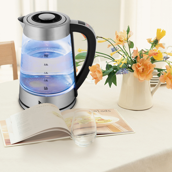 ZOKOP HD-251 2.2L 220V 1800W Electric kettle stainless steel glass blue light with electronic handle