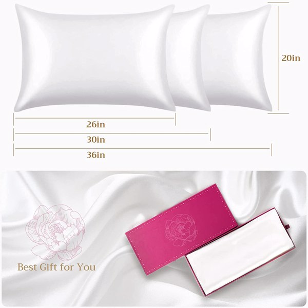 Lacette Silk Pillowcase 2 Pack for Hair and Skin, 100% Mulberry Silk, Double-Sided Silk Pillow Cases with Hidden Zipper (white, Queen 20" x 30")