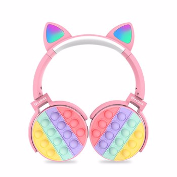 Fidget Headphones Kids Toy Headset, Wireless Bluetooth Headphone Pop Bubble On-Ear Headphone Fidget Toy Rainbow Color Fidget Headset for Children Adults