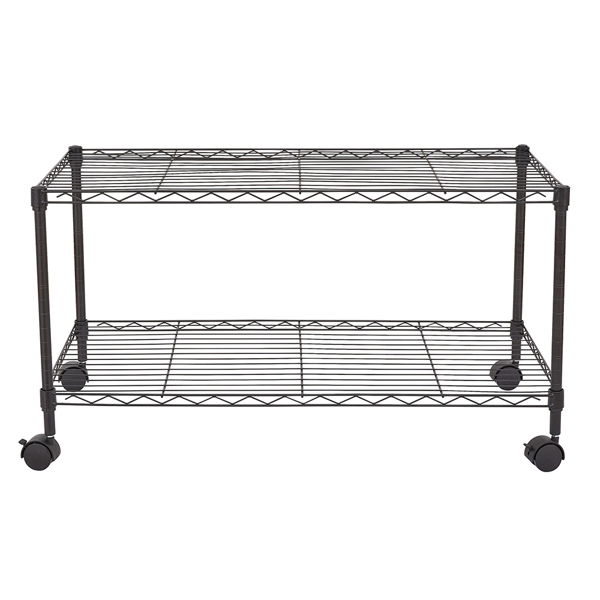 Black 2-Shelf Rolling Media Cart with Locking Wheels