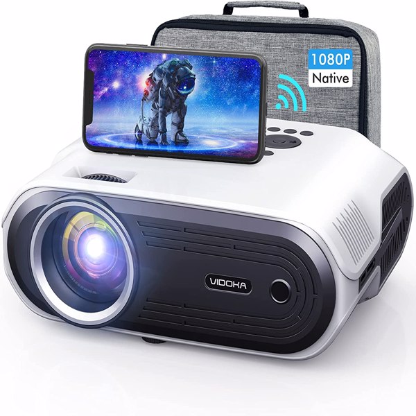 VIDOKA Projector with WiFi and Bluetooth, 8000L Full HD Projector,Native 1080P, Support 4K and Video Zoom,Sleep Timer BL70 white mix black